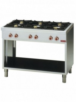 Range with 6 burners, on open cupboard