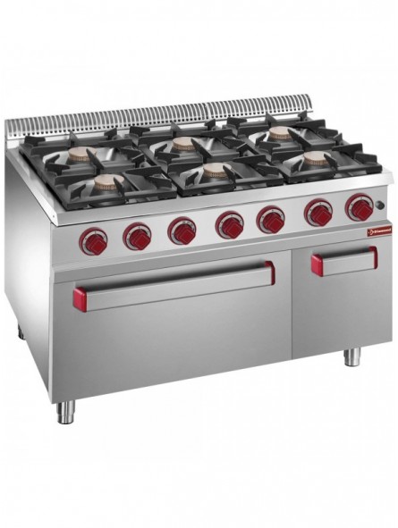 Gas range 6 burners, electric convection oven GN 1/1, neutral cupboard