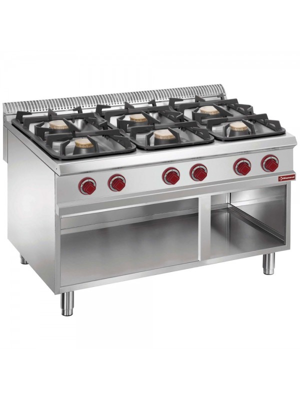 Gas stove 6 burners, open cupboard