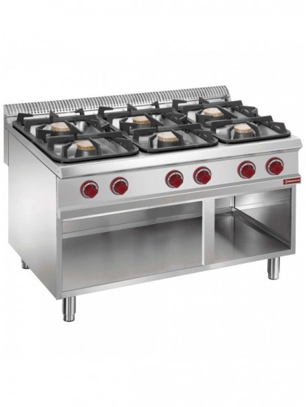 Gas stove 6 burners, open cupboard