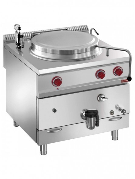 Gas boiling pan, 100-liter tank, indirect heating, on cupboard