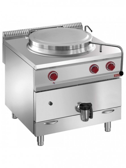 Gas boiling pan, 150-liter tank, direct heating, on cupboard