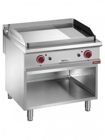 Gas fry top 2/3 smooth & 1/3 grooved, module 1/1, open cupboard