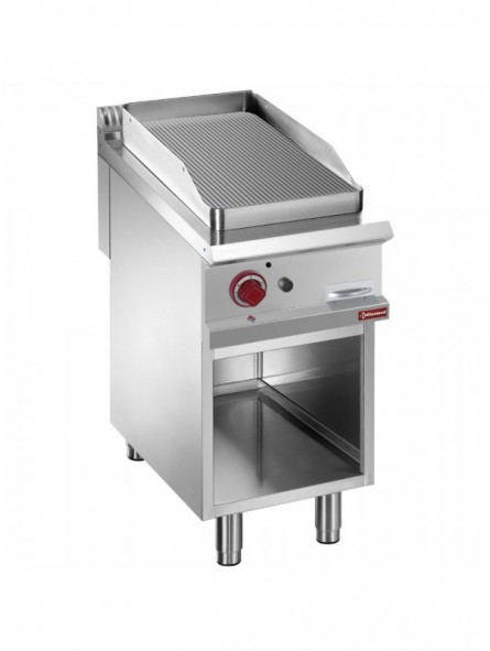 Grooved gas fry top, module 1/2, open cupboard