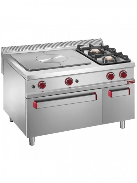 Solid top gas stove, 2 burners, GN 2/1 oven, closed neutral cupboard