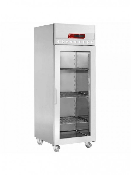 Ventilated refrigerator 700 liters, 1 glass door (GN 2/1), on wheels