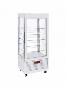 Vitrine 4 zijden T° negatief, 5 niveaus in glas, geventileerd, 480 Lit., WIT