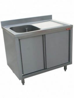 Sink 1 tank 600x500xh275, right draining board on cupboard 2 sliding doors