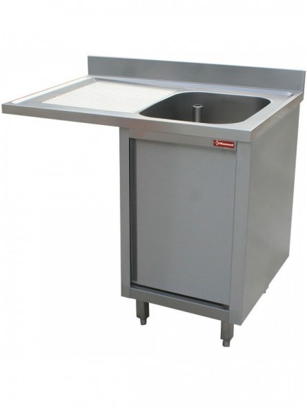 Sink 1 tank, left draining board, on cupboard 1 swinging door and space for dishwasher