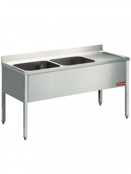 Spoeltafel met 2 kuipen, 1 techts druipvlak, met onderstel