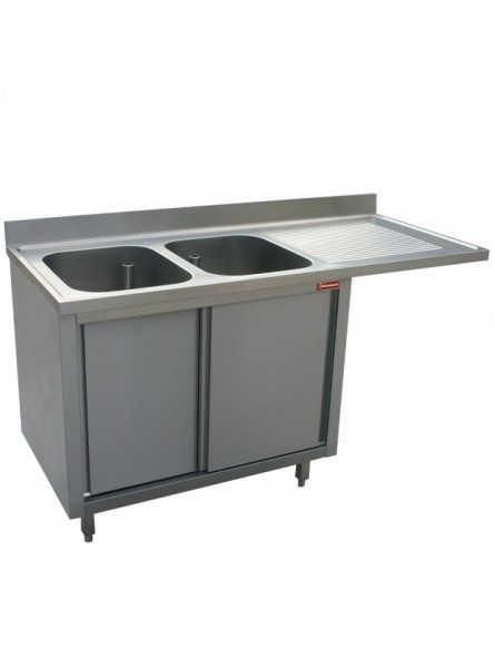 Sink 2 tanks 400x500xh275 right drain board on cupboard 2 sliding doors and dishwasher space