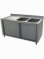 Plonge 2 cuves 600x500x325 égouttoir gauche sur armoire 2 portes coulissantes