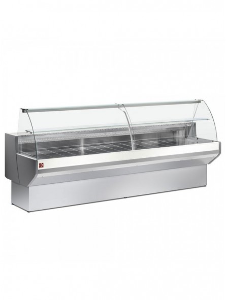 Refrigerated display counter curved glass, ventilated, with reserve - GREY/WHITE