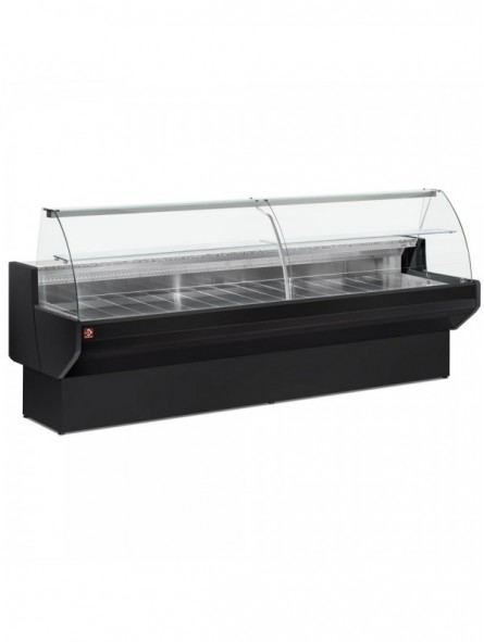 Refrigerated display counter, curved glass with storage space - BLACK