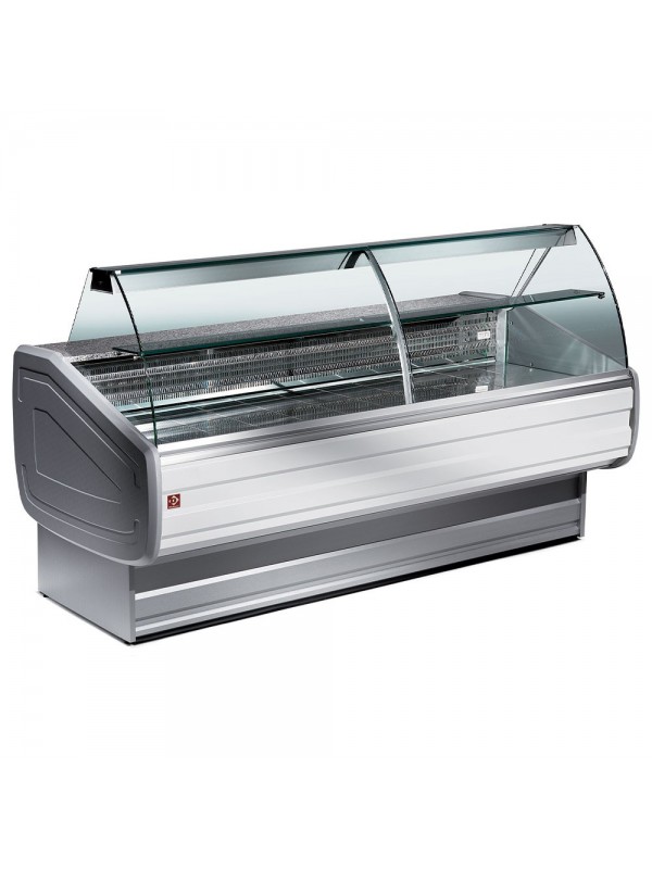 Refrigerated display counter curved glass, ventilated, with reserve
