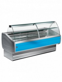 Refrigerated display counter, curved glass with storage space