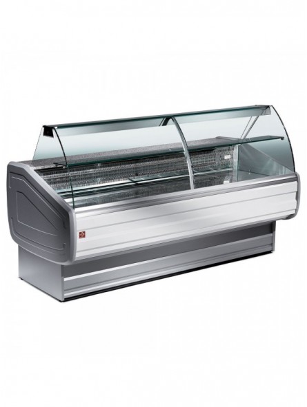 Refrigerated display counter, curved glass with storage space
