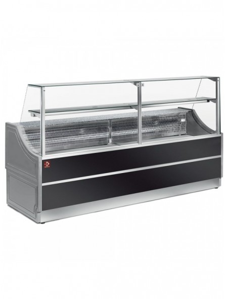 Refrigerated glass display staight panel 90°, with storeroom