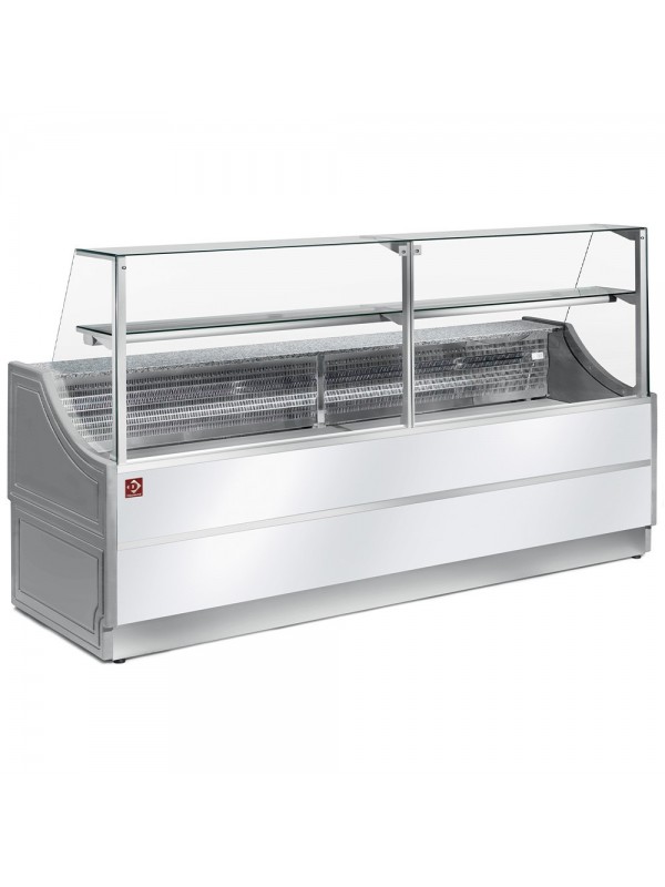 Refrigerated display counter straight panel 90°, without storage space