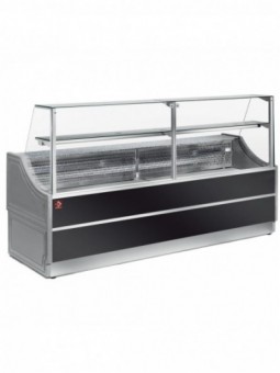 Refrigerated glass display staight panel 90°, with storeroom