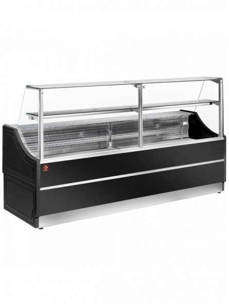 Refrigerated glass display staight panel 90°, with storeroom