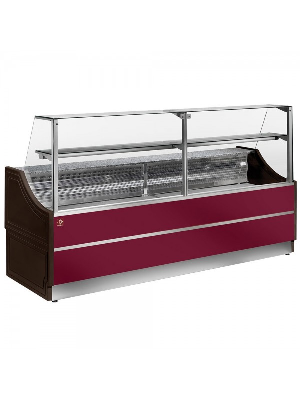 Refrigerated glass display staight panel 90°, with storeroom