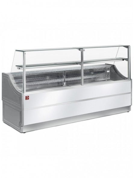 Refrigerated glass display staight panel 90°, with storeroom