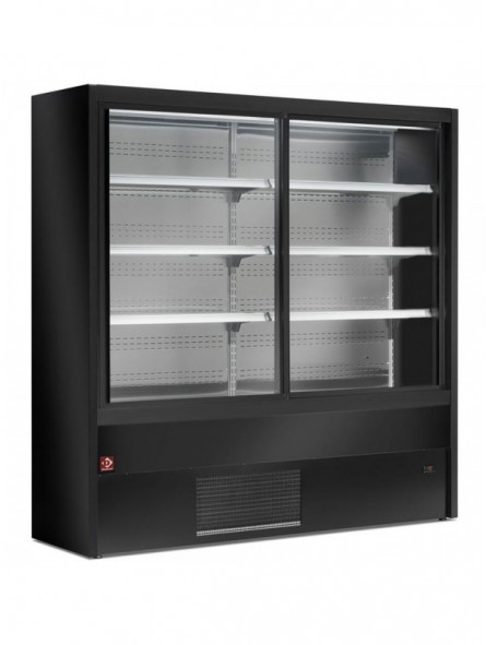 Ventilated refrigerated wall unit with glass sliding doors - BLACK