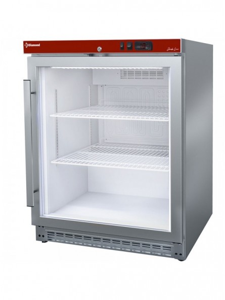 Ventilated refrigerator, glass door, 150 liters. stainless steel