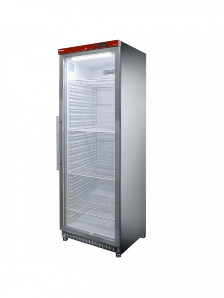 Ventilated refrigerator, glass door, 400 liters. stainless steel