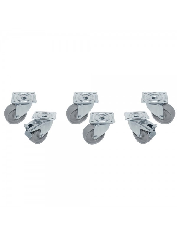 Kit 6 swiveling castors cupboards, 2 with brakes