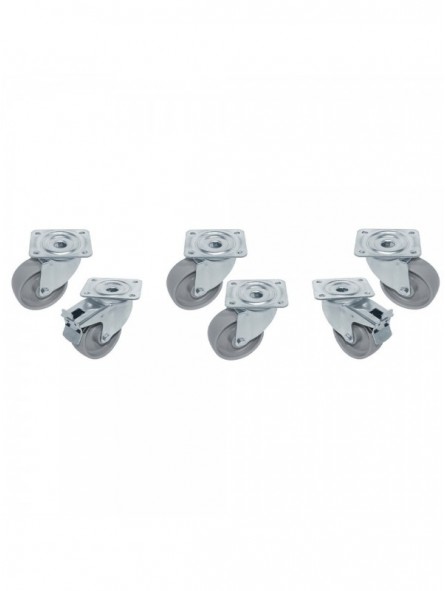 Kit 6 swiveling castors cupboards, 2 with brakes