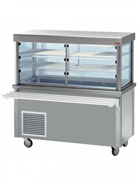 Display element  and  refrigerated basin on open cupboard