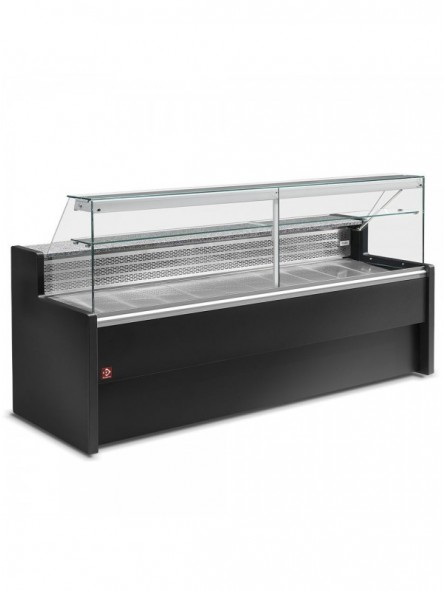 Refrigerated display counter with straight glass panel 90°, with  reserve - BLACK