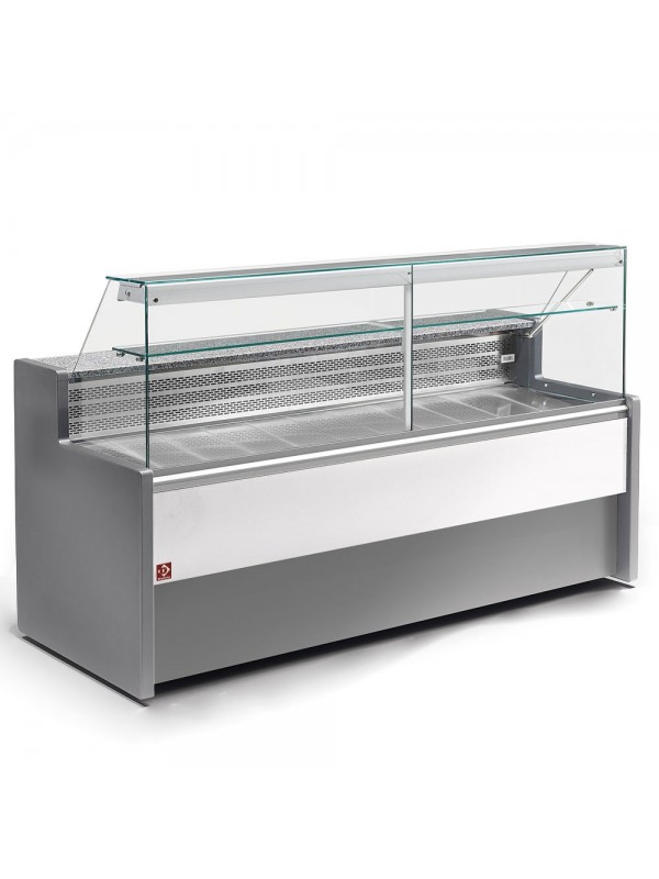 Refrigerated display counter with straight glass panel 90°, with reserve - GREY/WHITE