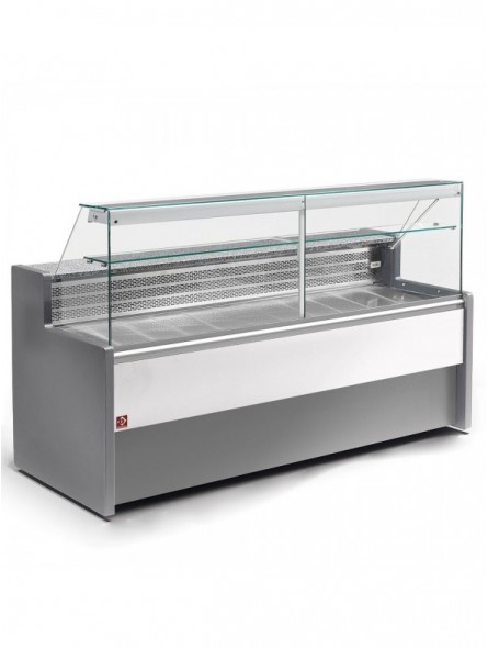 Refrigerated display counter with straight glass panel 90°, with reserve - GREY/WHITE