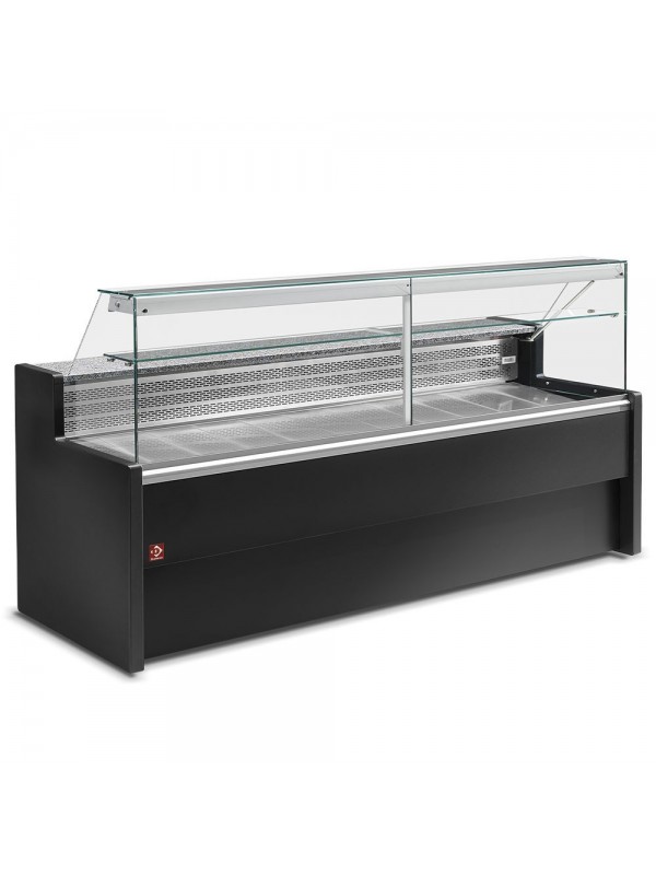 Refrigerated display counter with straight glass panel 90°, with  reserve - BLACK