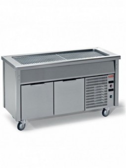 Element with refrigerated top on open cupboard + wheels