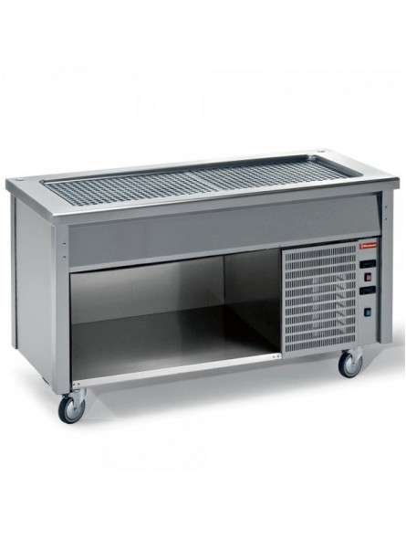 Element with refrigerated top on open cupboard