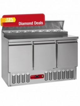 Gekoelde voorbereidingstafel 3 deuren GN 1/1, 340 Lit + koelstructuur 8x GN1/6-150 mm