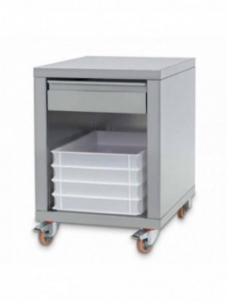 Stainless steel support + drawer, on wheels, for forming machines