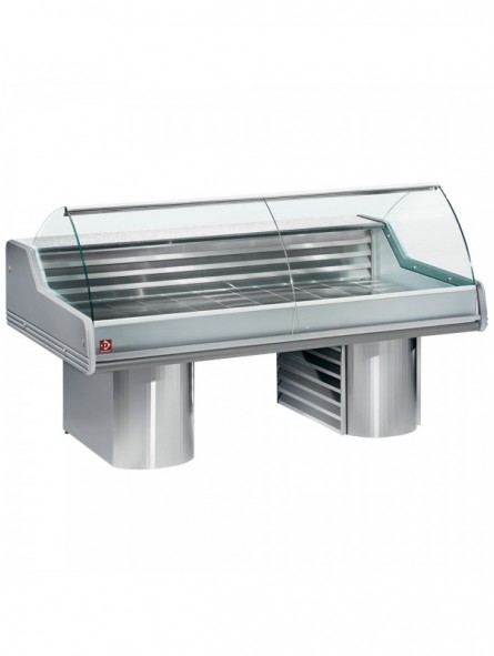Refrigerated display counter with curved glass, on bases