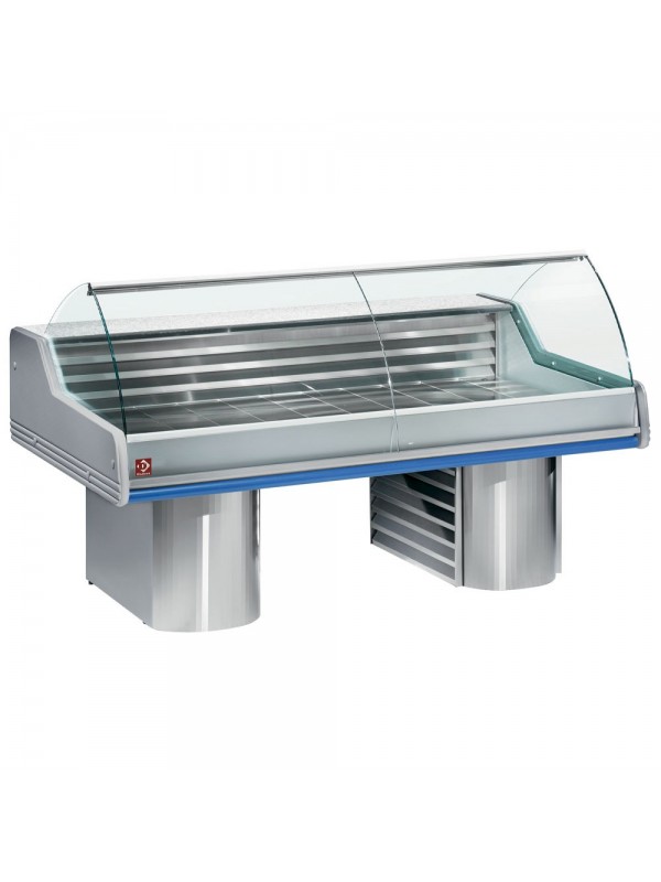 Refrigerated counter with curved glass, on bases