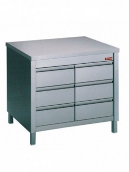 Working table on cupboard with 6 drawers