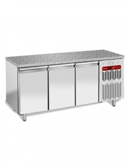 Table frigorifique, ventilée, 3 portes EN 600x400 - Top en granit