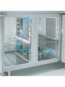 Wall freezing table, ventilated, 3 doors GN 1/1, 405 liters (without group)