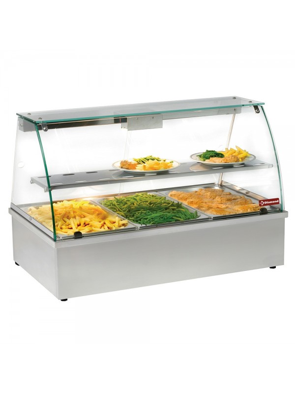 Hot display case, bain-marie 3 GN 1/1, panoramic