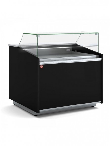 Neutral showcase counter, low glass, with neutral storage - BLACK