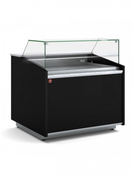 Neutrale vitrine toonbank, laag glas, met neutrale opbergruimte - ZWART