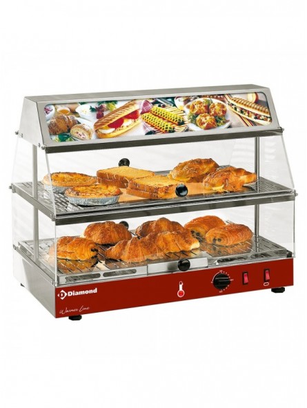 Heated display case with illuminated sign, 2 stores